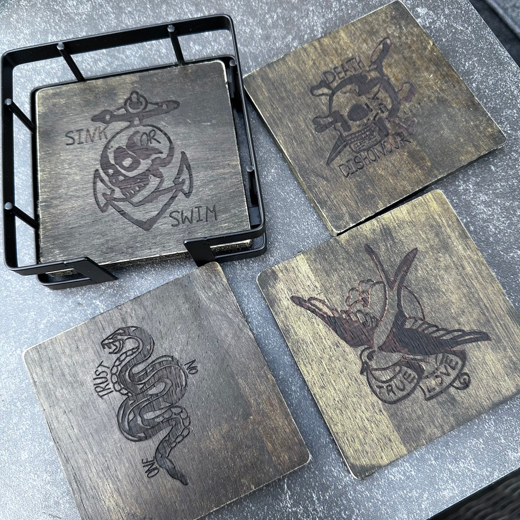 Wooden Coasters & Holder